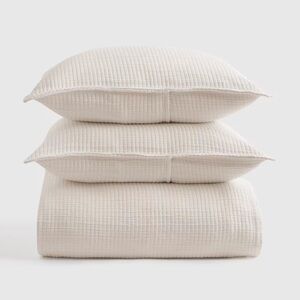 NWT QUINCE Organic Ribbed Cotton Coverlet Set King/Cal King Ivory 5145